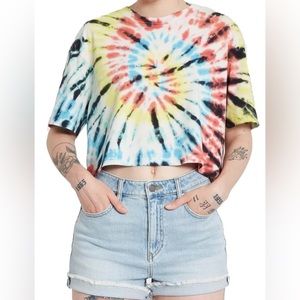 Volcom Women's Size Large Tie Dye Colored Cropped T-Shirt